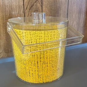 Vintage Georges Briard Mid Century Yellow Embedded Raffia Lucite Ice Bucket